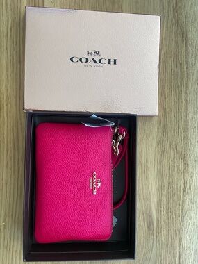 Coach Hot Pink Pebbled Leather Wristlet with Gold Hardware